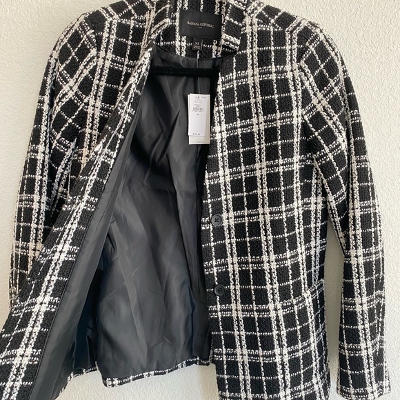 NWT! Banana Republic Boucle Tweed Gingham Black White Peacoat XS Preppy Winter - Picture 10 of 12
